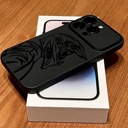 Motorcycle Rider iPhone Case – Matte Black Soft TPU Cover with Embossed Helmet Graphic