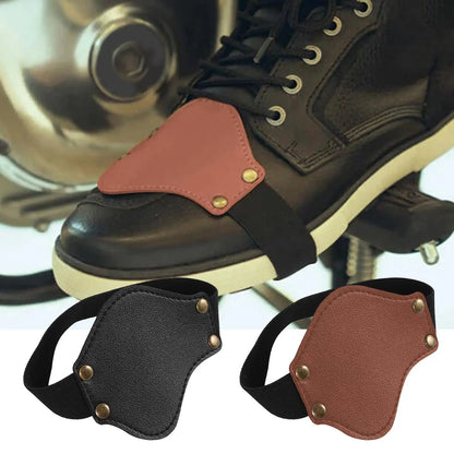 Leather Gear Shift Pad – Motorcycle Shoe Protector with Elastic Ankle Strap