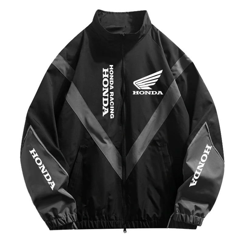 Men’s Patchwork Colorblock Moto Biker Jacket – Lightweight Zip-Up Windbreaker
