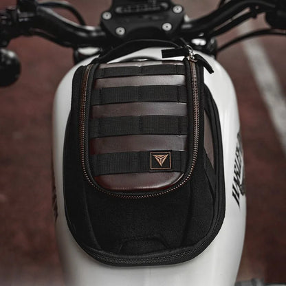 Bolsa magnética para depósito de motocicleta – Bolsa retro de cuero expandible de 3L–5L