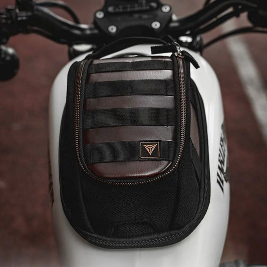 Magnetic Motorcycle Tank Bag – Expandable Retro Leather 3L–5L