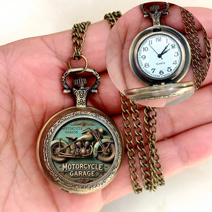 Vintage Motorcycle Biker Pocket Watch — Necklace Pendant