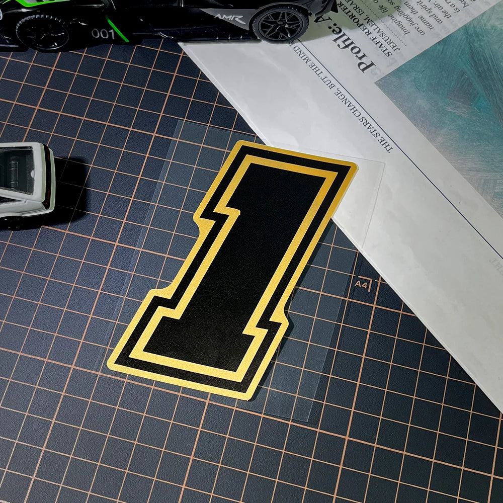 Gold Arabic Numeral Motorcycle Sticker – Vinyl Decal 10cm