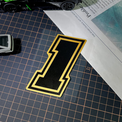 Gold Arabic Numeral Motorcycle Sticker – Vinyl Decal 10cm