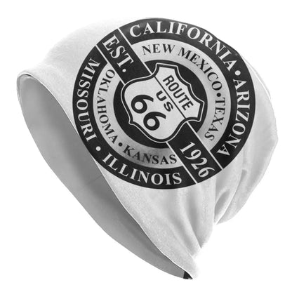 Route 66 Motorcycle Beanie Hat – Knitted Skull Cap for Riders