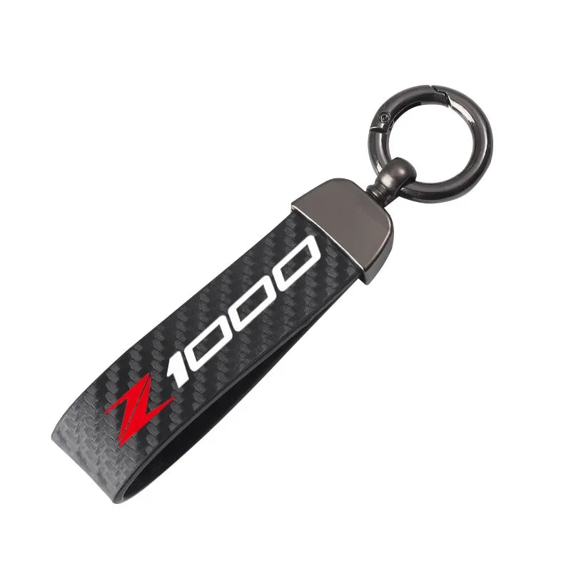 Carbon Fiber Motorcycle Keychain – Premium Leather Strap Key Ring