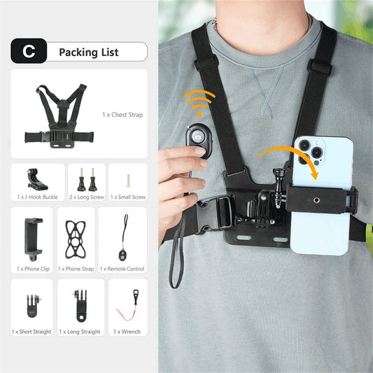 Chest Strap POV Phone Mount – 360° Rotate Holder for Sports & Vlogging