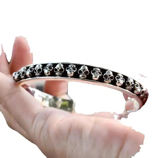 Gothic Skull Open Bangle for Men – Punk Retro Motorcycle Bracelet
