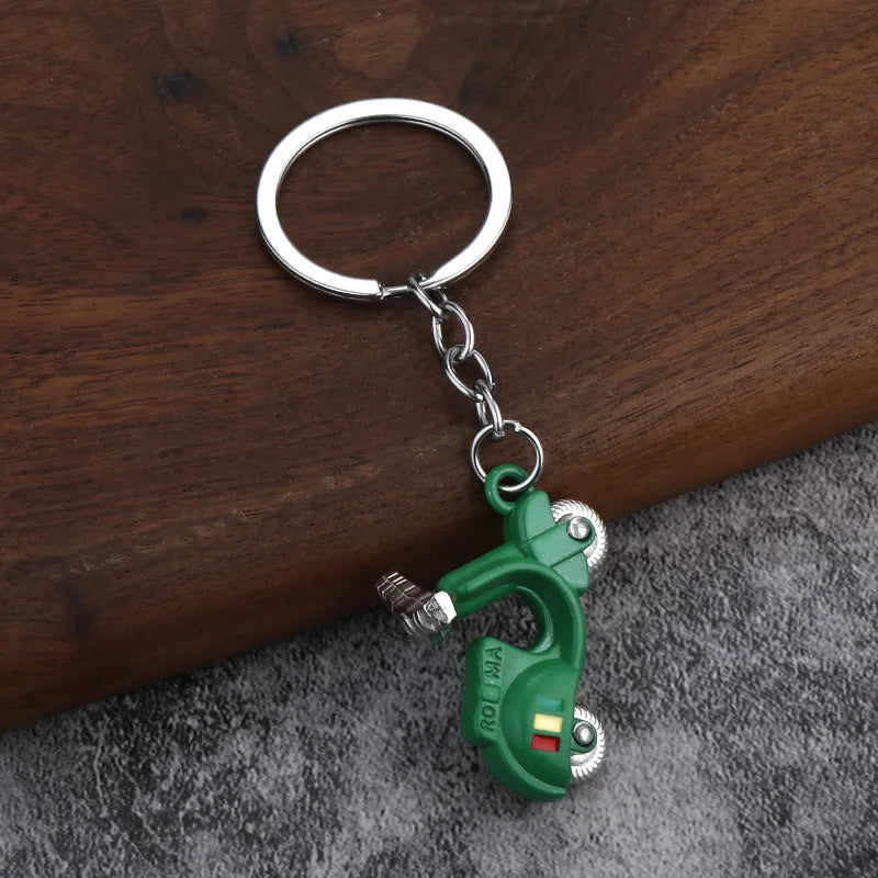 Mini Scooter Keychain – Vintage 3D Metal Moped Key Ring