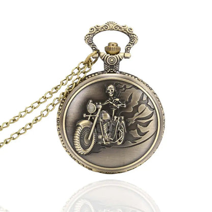 Motorcycle Relief Quartz Pocket Watch — Necklace Chain Included