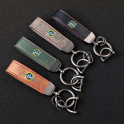 Italian Racing Crest Leather Motorcycle Keychain – Stitched Strap & Double Ring