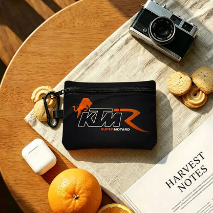 Classic Motorcycle Logo Oxford Zipper Pouch – Mini Coin & Key Wallet with Carabiner