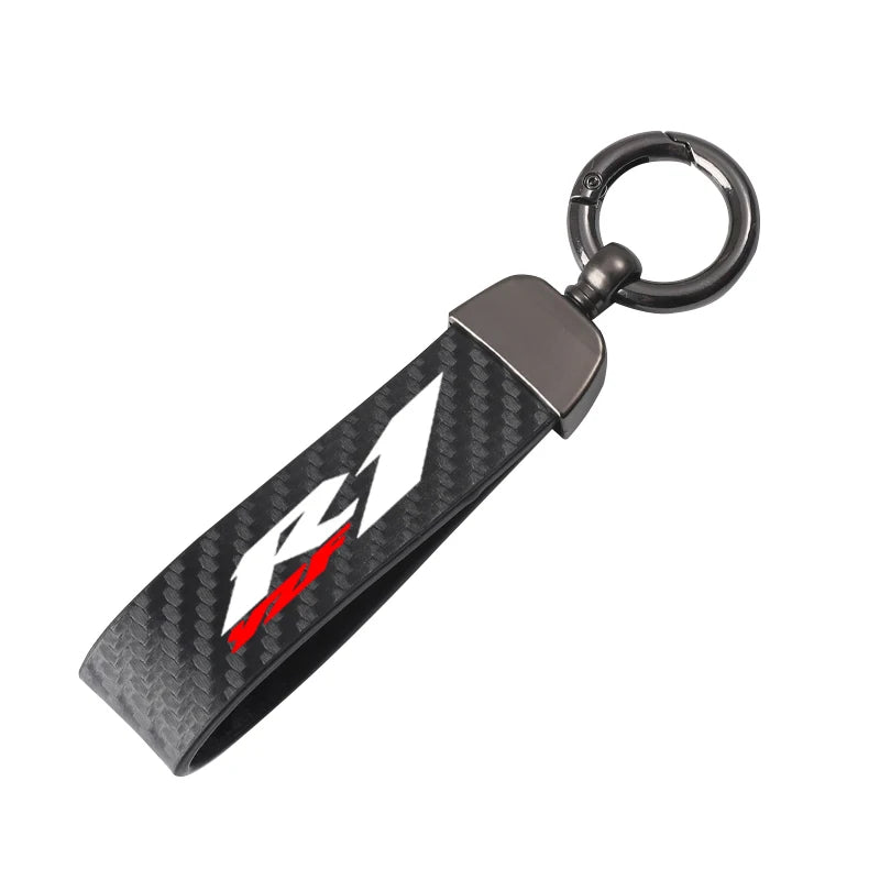 R1 Leather Motorcycle Keychain – Carbon Fiber Horseshoe Buckle