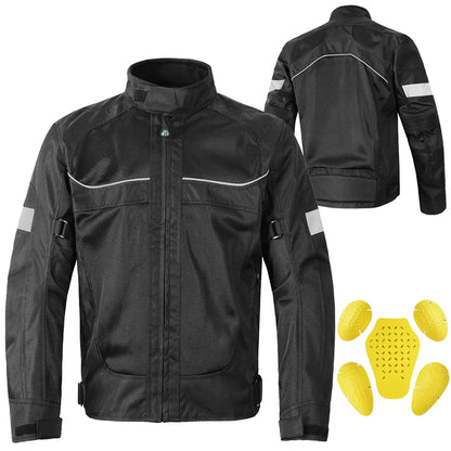Summer Mesh Motorcycle Jacket – Reflective | 5 Protective Pads | M–5XL