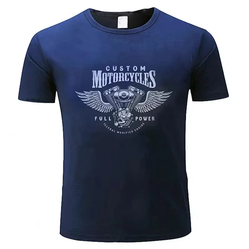 Custom Motorcycles Full Power Graphic T-Shirt – Winged V-Twin Engine Tee