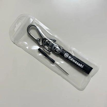 Metal Leather Motorcycle Keychain with Mini Screwdriver