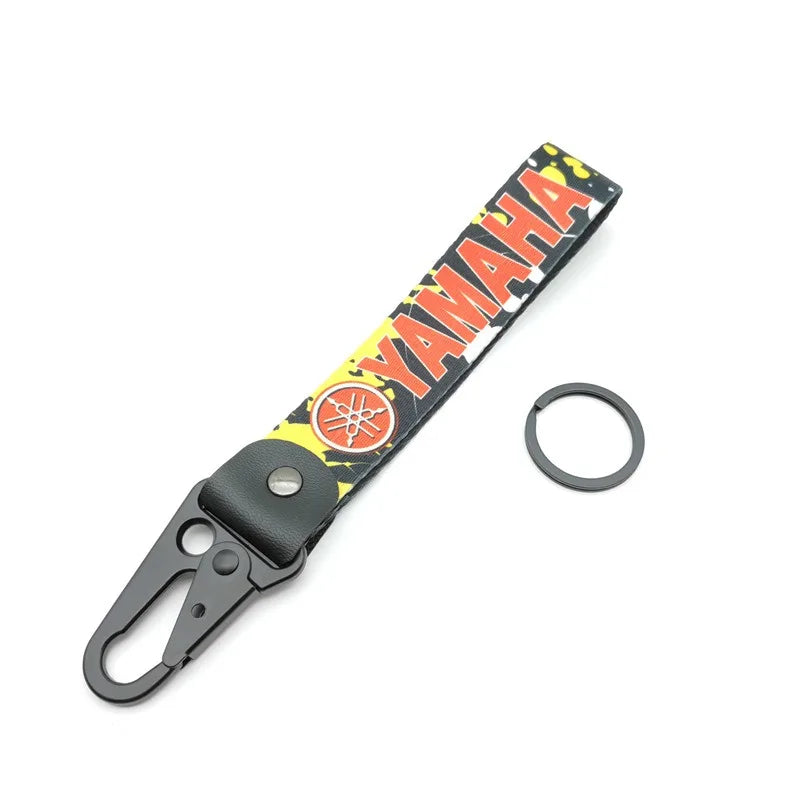 Motorcycle Leather Lanyard Keychain – Metal Carabiner Moto Key Strap