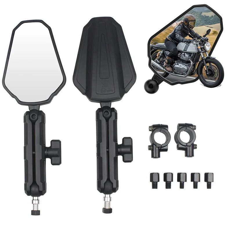 Universal Motorcycle Handlebar Side Mirrors — 360° Adjustable | Anti-Glare Convex | Pair