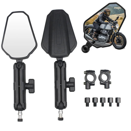 Universal Motorcycle Handlebar Side Mirrors — 360° Adjustable | Anti-Glare Convex | Pair