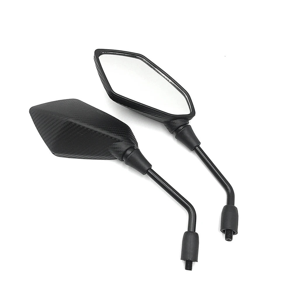 Universal Motorcycle Rearview Mirrors — 10mm Thread | ABS + Steel | Carbon Fiber & Black