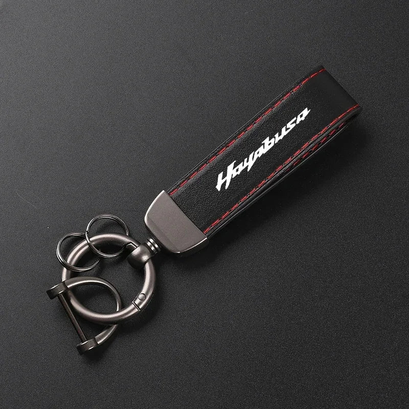 Leather Motorcycle Keychain | Carbon Fiber Style Moto Keyring