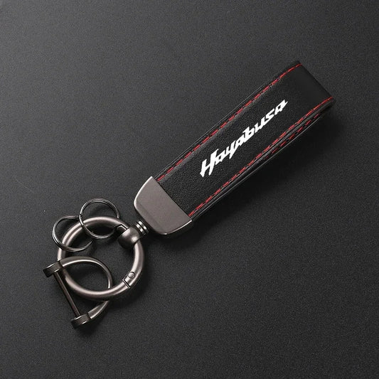 Leather Motorcycle Keychain | Carbon Fiber Style Moto Keyring
