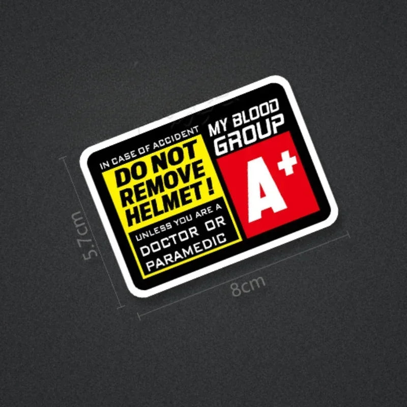 Blood Type Helmet Safety Sticker – Do Not Remove Helmet | 8 Blood Groups | 8×5.7cm