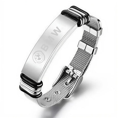 Adjustable Stainless Steel Motorsport Bracelet – Silver & Black