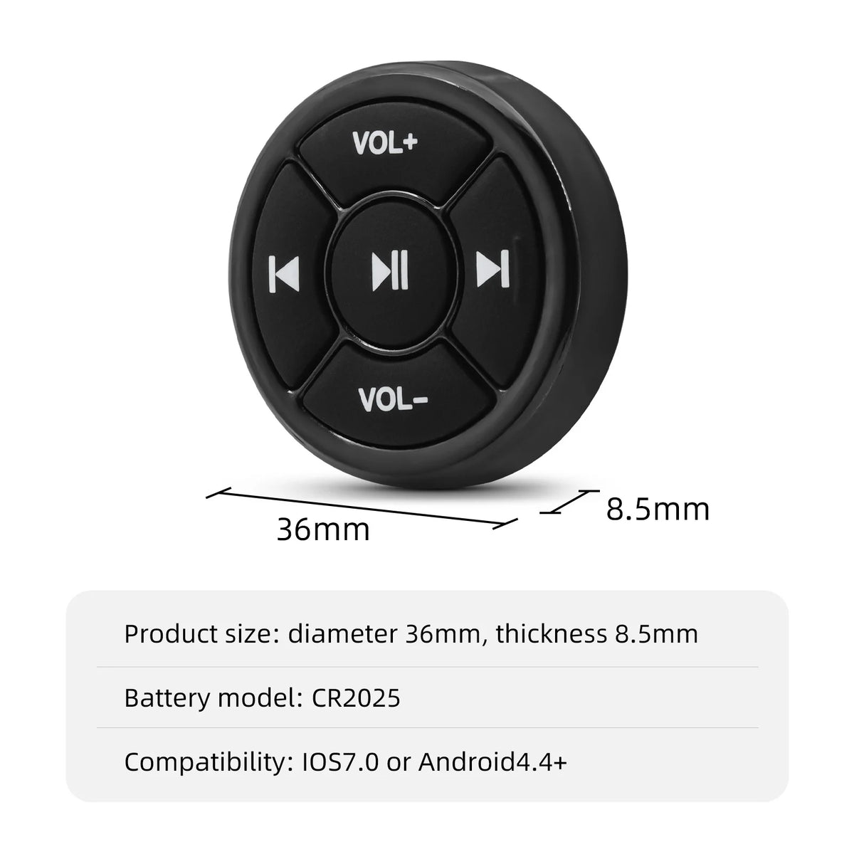 Wireless Bluetooth Media Button – Handlebar & Steering Wheel Mount Music Controller iOS Android 10m