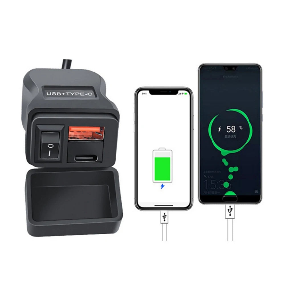 Motorcycle USB Fast Charger – Waterproof Type-C Port with ON/OFF Switch