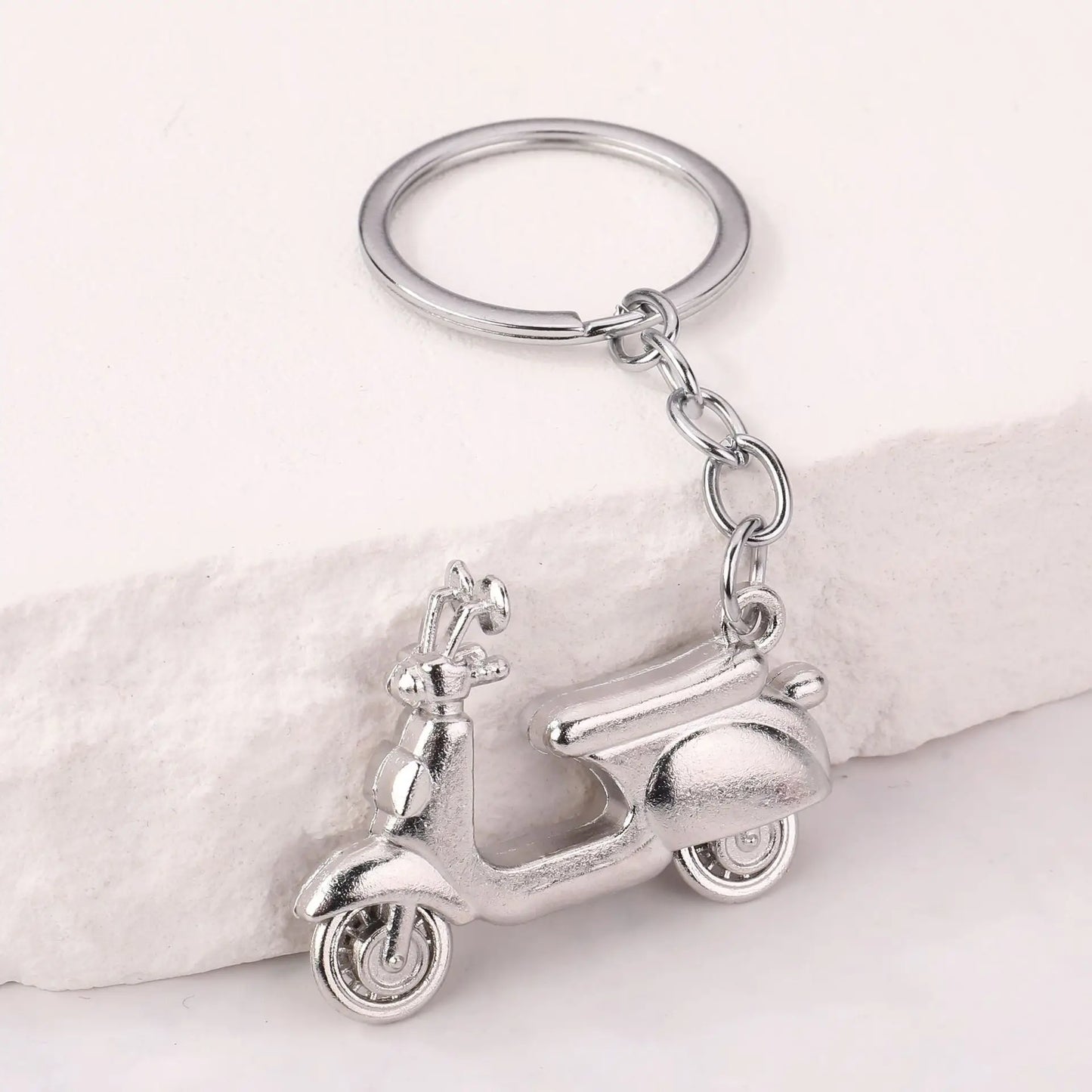 Mini Scooter Keychain – Vintage 3D Metal Moped Key Ring