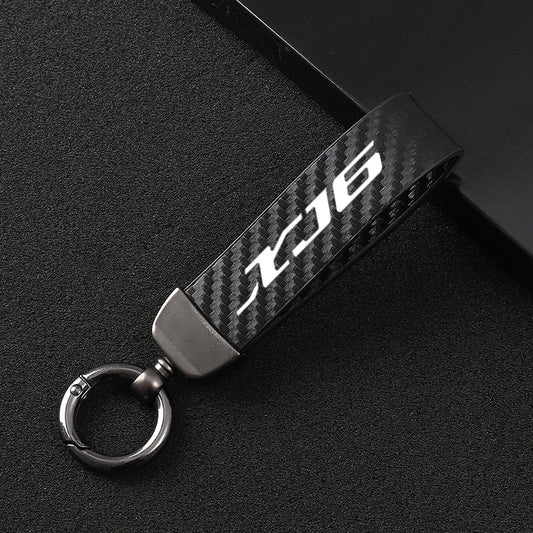 Carbon Fiber Leather Rope Motorcycle Keychain – Black
