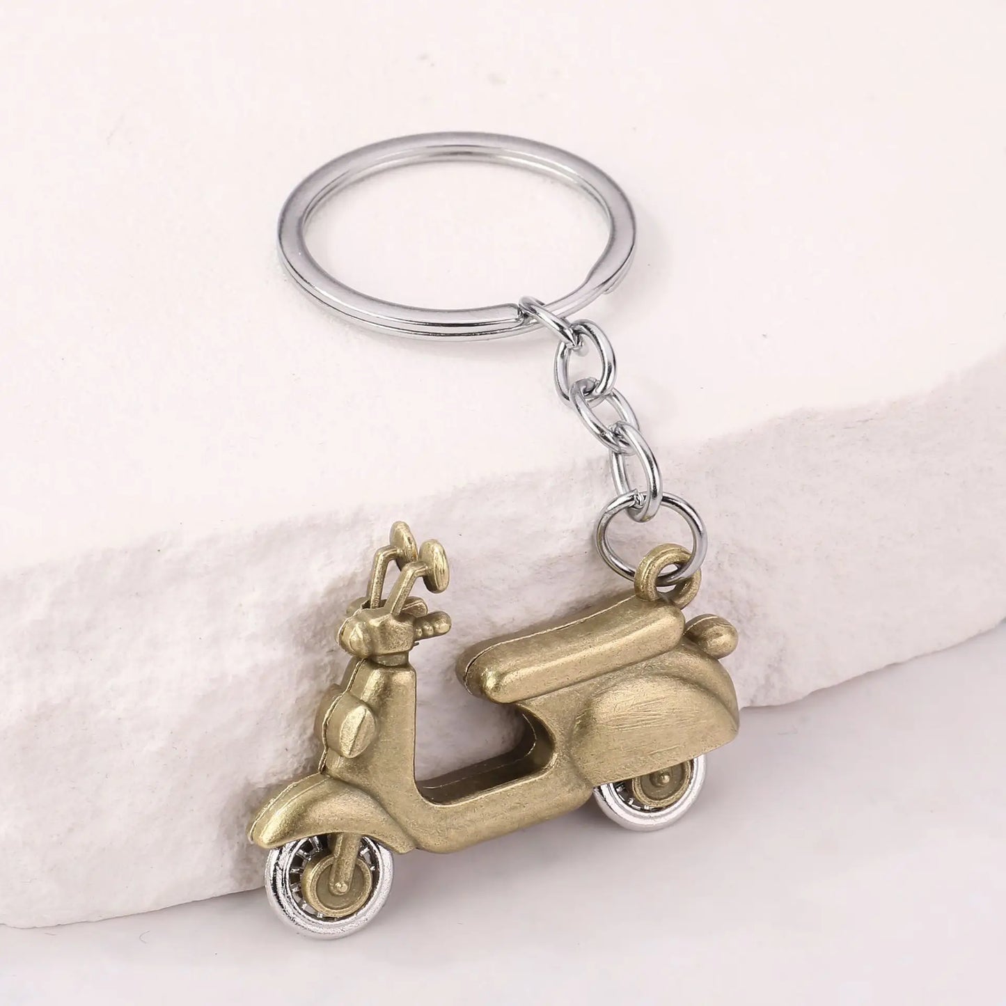 Mini Scooter Keychain – Vintage 3D Metal Moped Key Ring