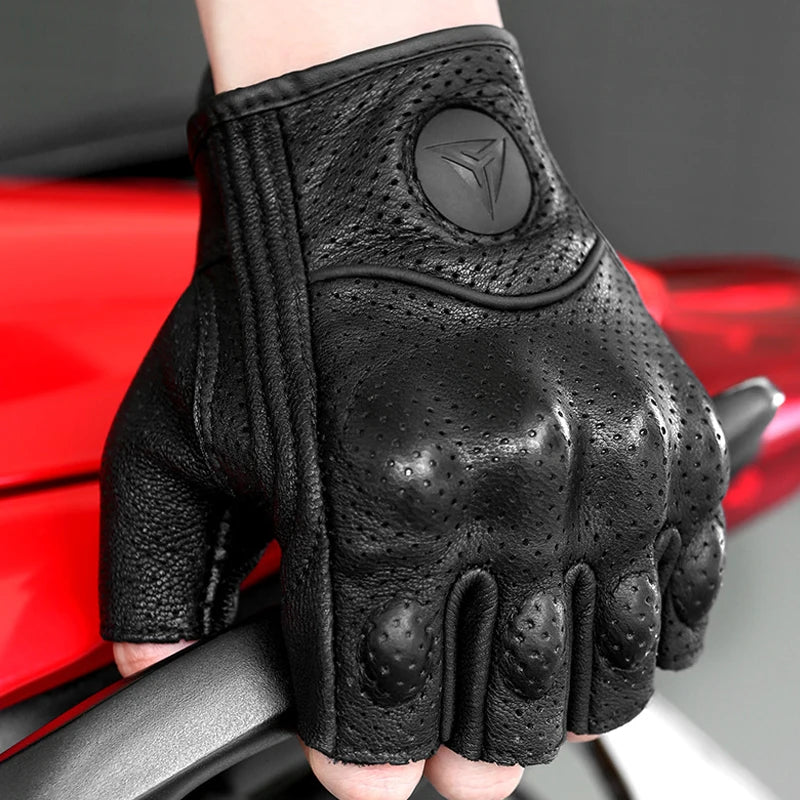 Half-Finger Motorcycle Gloves – Leather Touch Screen Riding Gloves