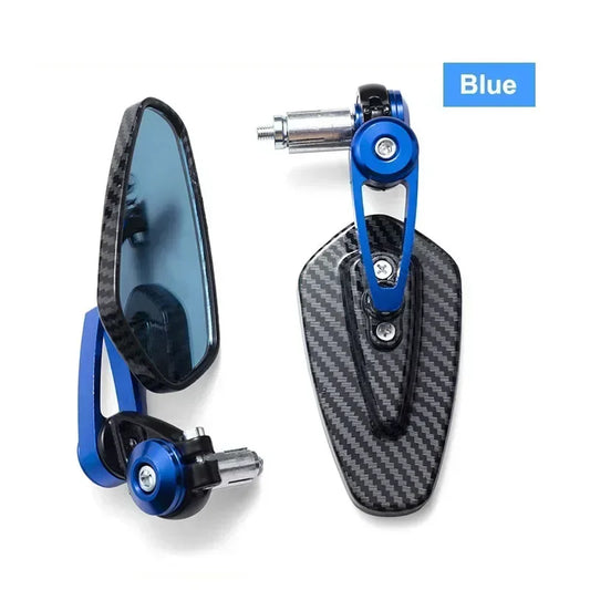 Retro Aluminum Motorcycle Handlebar Rearview Mirrors — Blue Glass | 7/8" & 1" Fit | 4 Colors