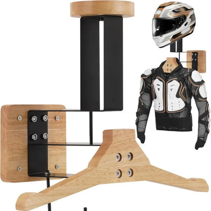 Wooden Motorcycle Helmet & Cap Hanger – Stainless Steel Wall Mount