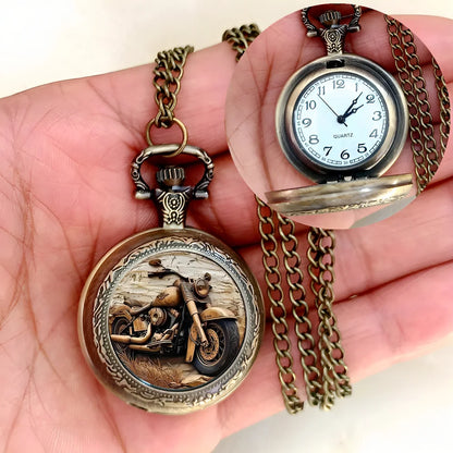 Vintage Motorcycle Biker Pocket Watch — Necklace Pendant