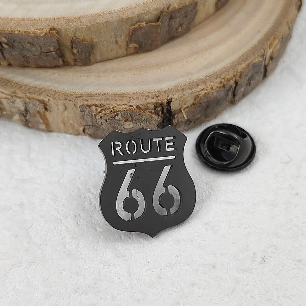 Route 66 Shield Lapel Pin – 316L Stainless Steel Badge