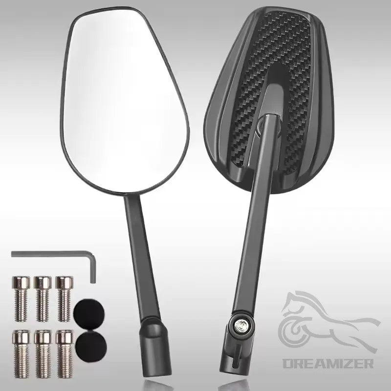 Specchietti retrovisori grandangolari per moto — Motivo fibra di carbonio | Orientabili a 360° | 8 mm e 10 mm | Coppia