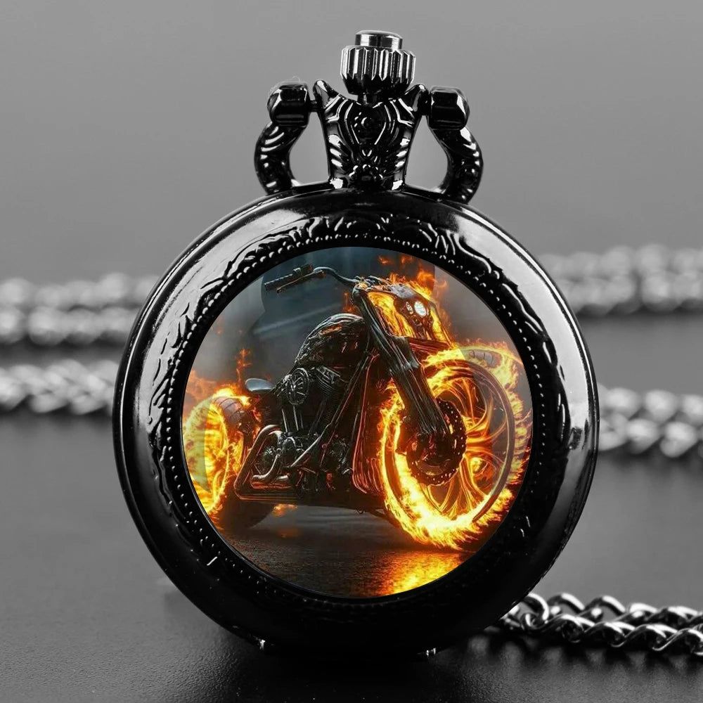 Fire Biker Pocket Watch — Necklace Pendant 10 Colors