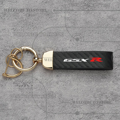 Carbon Fiber Leather Motorcycle Keychain – GSX-R GSX-S Key Ring