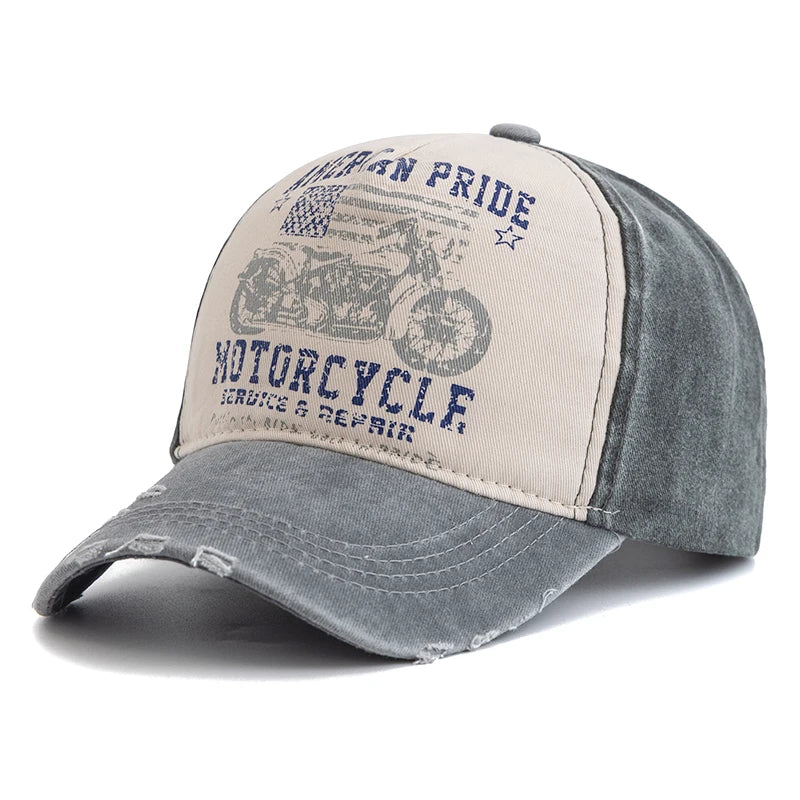 Vintage Motorcycle Print Baseball Cap – Washed Cotton Dad Hat