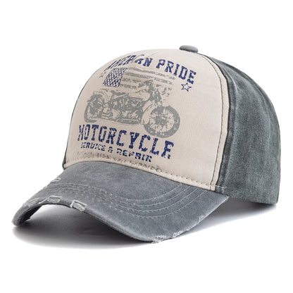 Vintage Motorcycle Print Baseball Cap – Washed Cotton Dad Hat