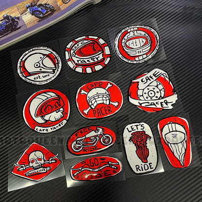 Cafe Racer Vintage Motorcycle Skull Sticker – Reflective PVC Decal for Helmet, Fuel Tank & Fender