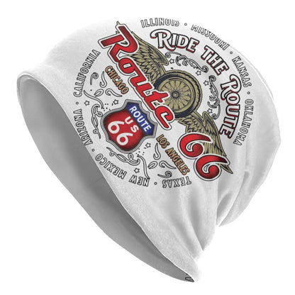 Route 66 Motorcycle Beanie Hat – Knitted Skull Cap for Riders