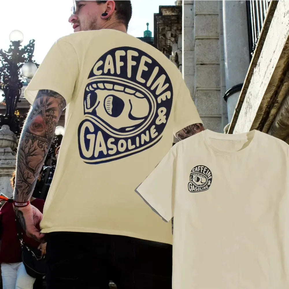 Caffeine & Gasoline Skull Helmet Graphic T-Shirt – Moto Culture Tee