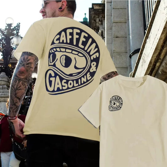 Caffeine & Gasoline Skull Helmet Graphic T-Shirt – Moto Culture Tee