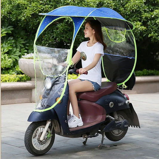 Removable Canopy for E-Bikes & Electric Scooters – Thickened Rain & Sun Cover Metal Bracket Mirror Mount