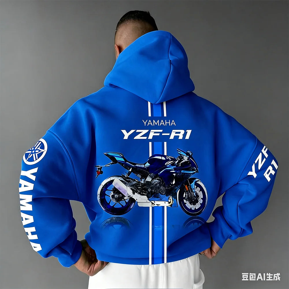 Motorcycle Oversized Cotton Hoodie – Unisex All-Season Sportswear