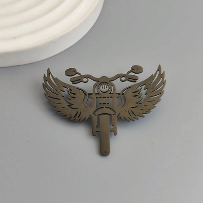 Winged Motorcycle Brooch Lapel Pin — Stainless Steel